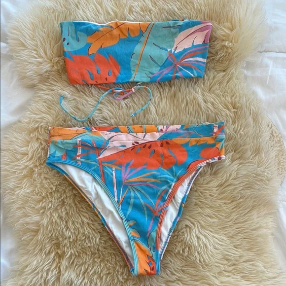L*Space Blue and Orange Bikini Set with Tropical Print - Picture 2 of 4